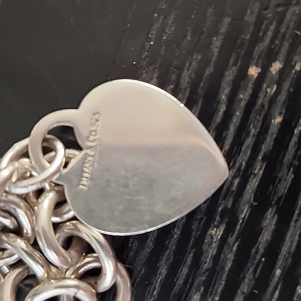 Tiffany & Co. Silver 16" Necklace Choker with Heart Charm and Circle Toggle - Picture 9 of 12